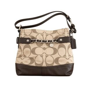 Coach Signature C Sateen Chain Duffle F1886 Gold Brown Shoulder Bag